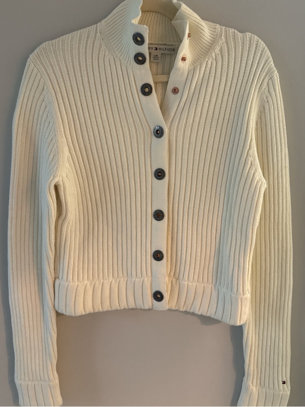 Tommy Hilfiger Ivory Ribbed Button-Up Cardigan